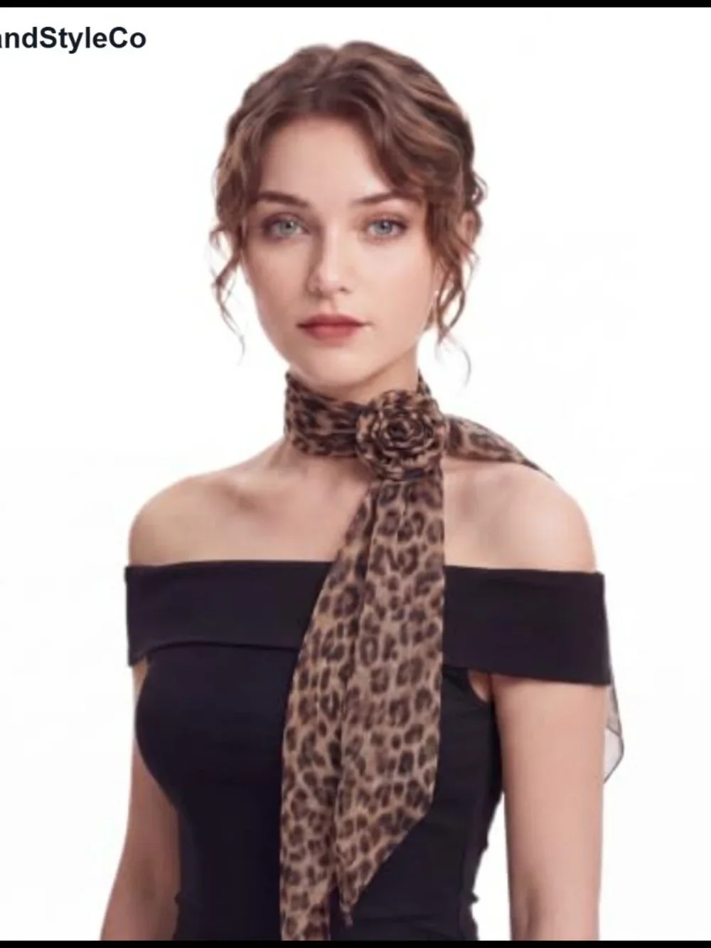 Chiffon Scarf Women Removable Flower Neck Scarf Headband Hair Accessory Leopard